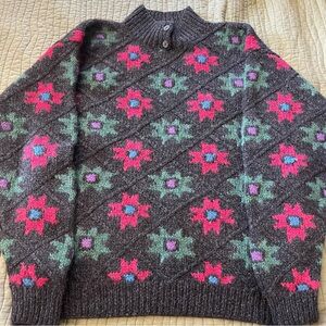 Vintage Woolrich Sweater Women’s Flowers Stars Diamond Knit 100% Wool Usa Size M